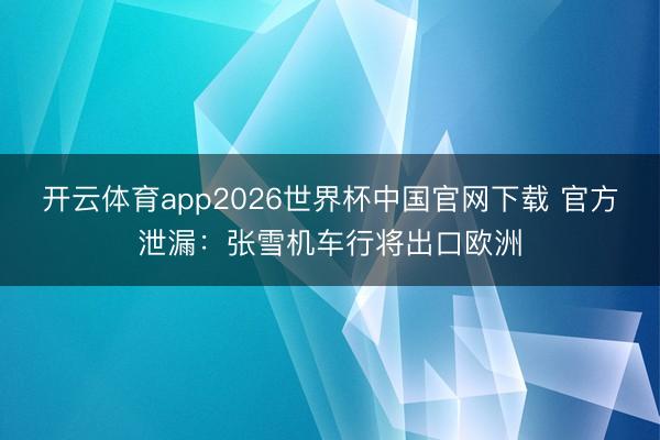 开云体育app2026世界杯中国官网下载 官方泄漏：张雪机车行将出口欧洲